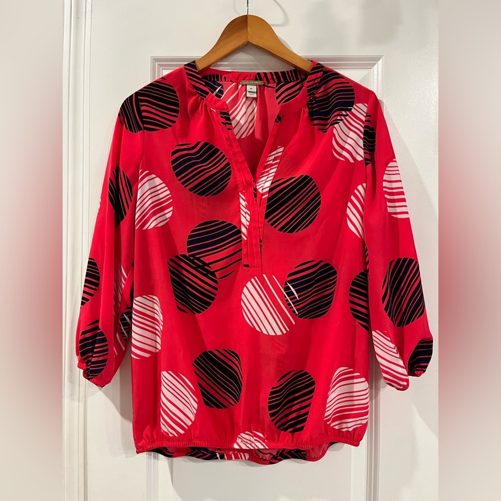 Dana Buchman Red and Black Striped Polka Dot Blouse - Picture 1 of 4